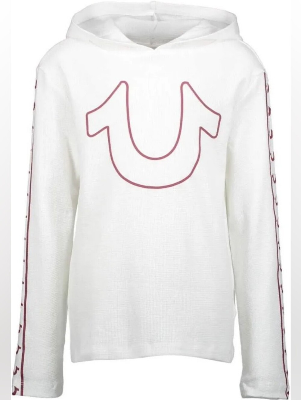 True Religion White Hoodie with Burgundy Logo Accents